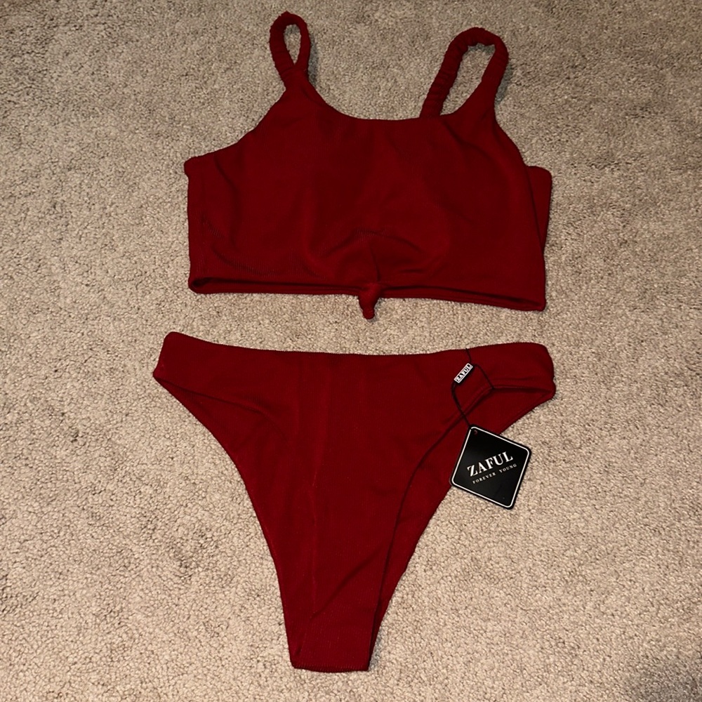 Zaful Red ribbed bikini